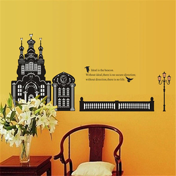 Creative Black Castle Street Light Wall Stickers Ay1915