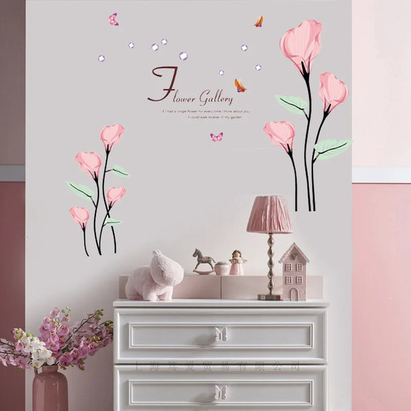 Pink Calla lily wall sticker PVC Material DIY art wall decals For Living room bedroom sofa background wall home decor sticker ay9211