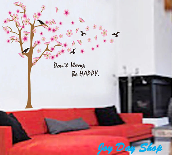 🏠Good design, Taiwan ready stock, fast shipping, pink flowers, big trees, bird silhouettes, DIY removable wall stickers, wall stickers, wallpapers, glass stickers, window stickers, store decoration layout JM7228