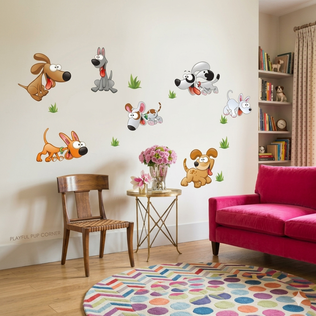 Cartoon Themed Wall Stickers , Fun Animated Puppies Adorable Decorative Graphic Mural , 2724666585890Cartoon Themed Wall Stickers , Fun Animated Puppies Adorable Decorative Graphic Mural , 2724666585890 size 50x70 ncs0038