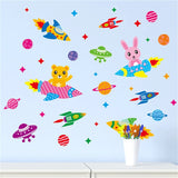 Raum astronaut cartoon wand sticker kinder zimmer weltraum planeten galaxy rakete schiff aufkleber dekorative wand hintergründe diy - AliExpress 15