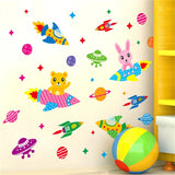 Raum astronaut cartoon wand sticker kinder zimmer weltraum planeten galaxy rakete schiff aufkleber dekorative wand hintergründe diy - AliExpress 15