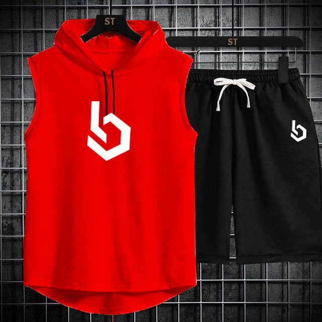 Summer Gym Hooded Short Track Suit fabric Jersey (black) - Black, medium