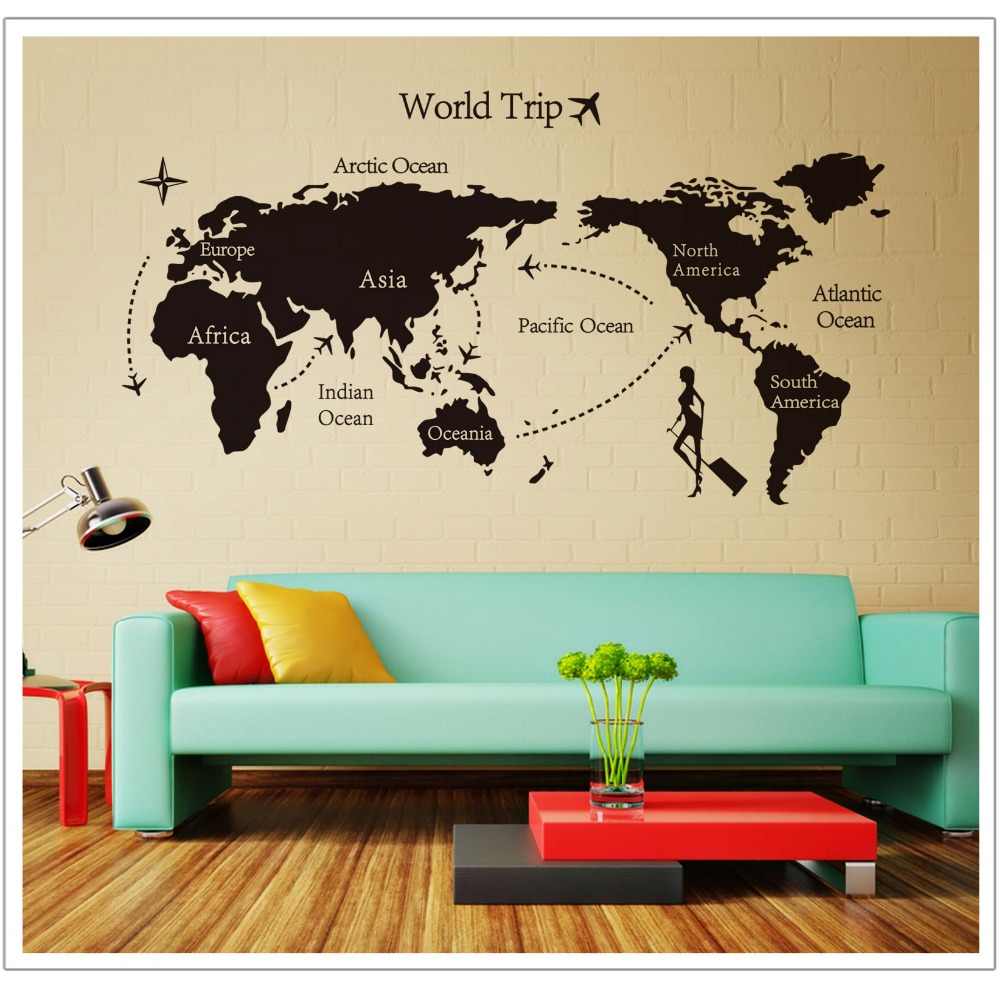 wall stickers on the Wall for kids rooms decals house Sticker girls world map sticker size 60x90 ay9134