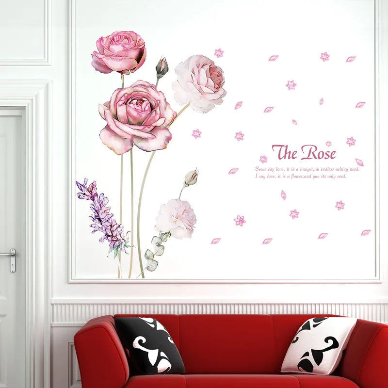 Rose Flowers Wall Art Decal Decoration Romantic Flower Wall Stickers Sk9281