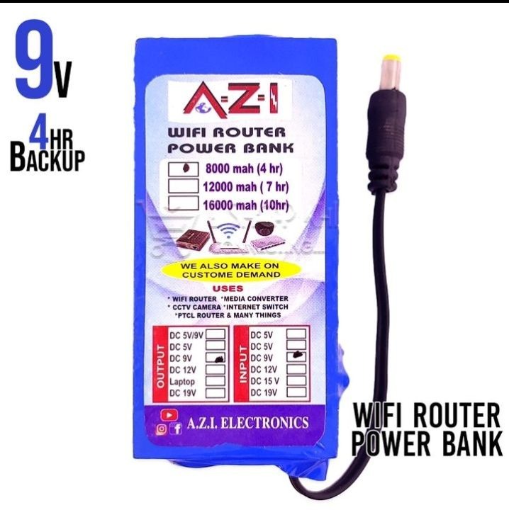 Wifi Router Power Bank 9V 8000mAh Any WiFi Router Power Bank UPS Fiber Optic Routers CCTV Camera 4 Hours Backup