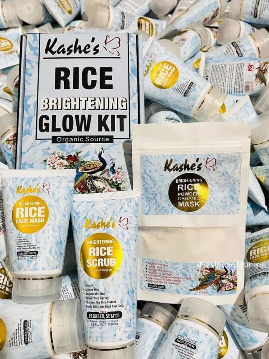 Kashe's Rice Extract Bright Glow Kit ( Rice Face Wash + Rice Scrub + Rice Mask )
