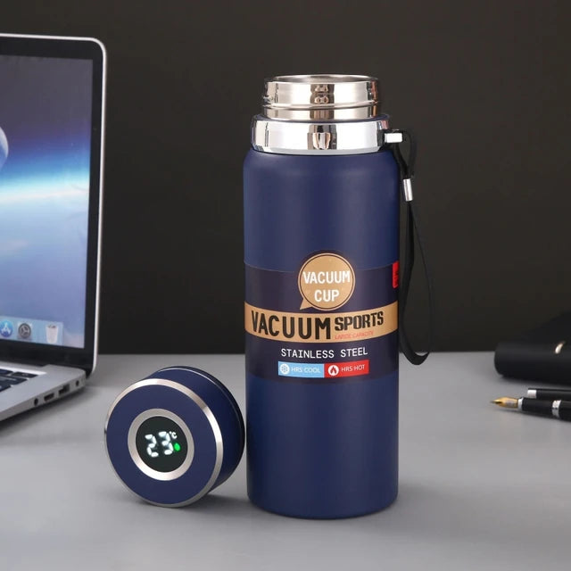 Stainless Steel Water Bottle with Digital Temperature Vacuum Insulated Water Bottle, Large Capacity, Outdoor Portable Sports Water Bottle With Rope Handle (Random Color) - 800 ml