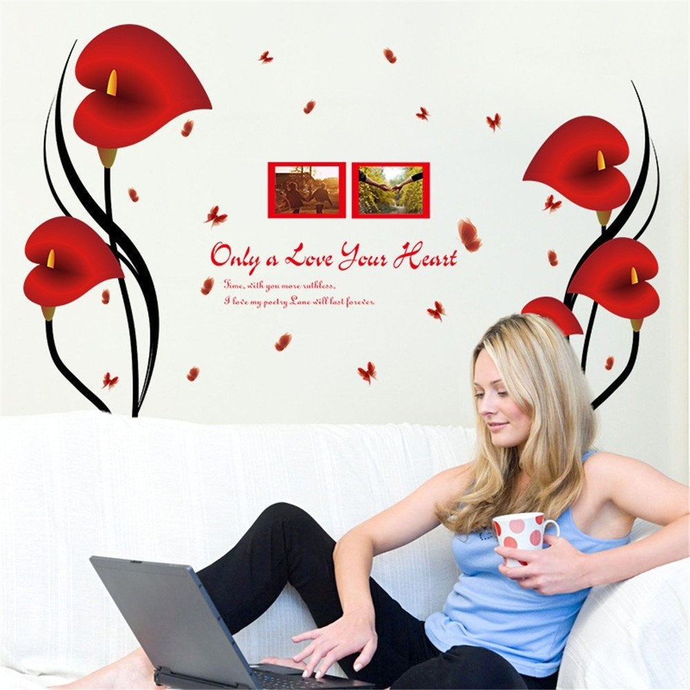 SK9131  ROMANTIC RED FLOWERS Wall Sticker