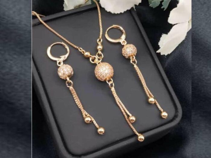 Zircon style jewellery combo set round shape with white stones Pendant ball necklaces with beautifull Earring