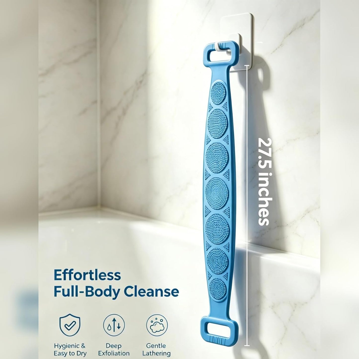 Silicone Body Scrubber Bath Belt, Exfoliating Back Washer Shower Strap with Massage Nubs for Men & Women