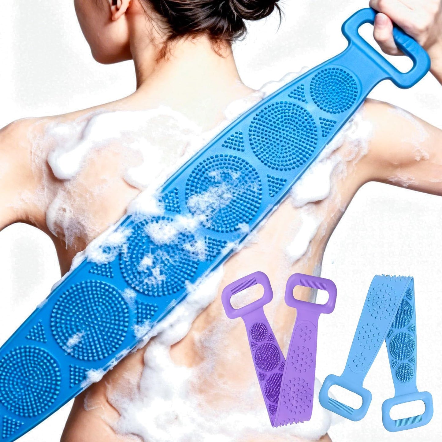 Silicone Body Scrubber Bath Belt, Exfoliating Back Washer Shower Strap with Massage Nubs for Men & Women
