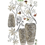 Silver Vase Flower Wall Stickers Art Butterfly Tree Home Decor