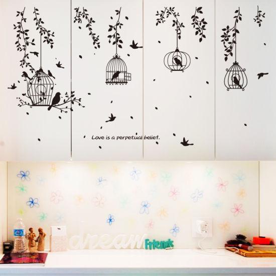 Sk7130 Silhouette of Black Birdcage Wall Sticker