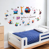 Sk7155 JAAMSO ROYALS Cartoon Animals Zoo School Decorative Self Adhesive Vinyl Wall Sticker