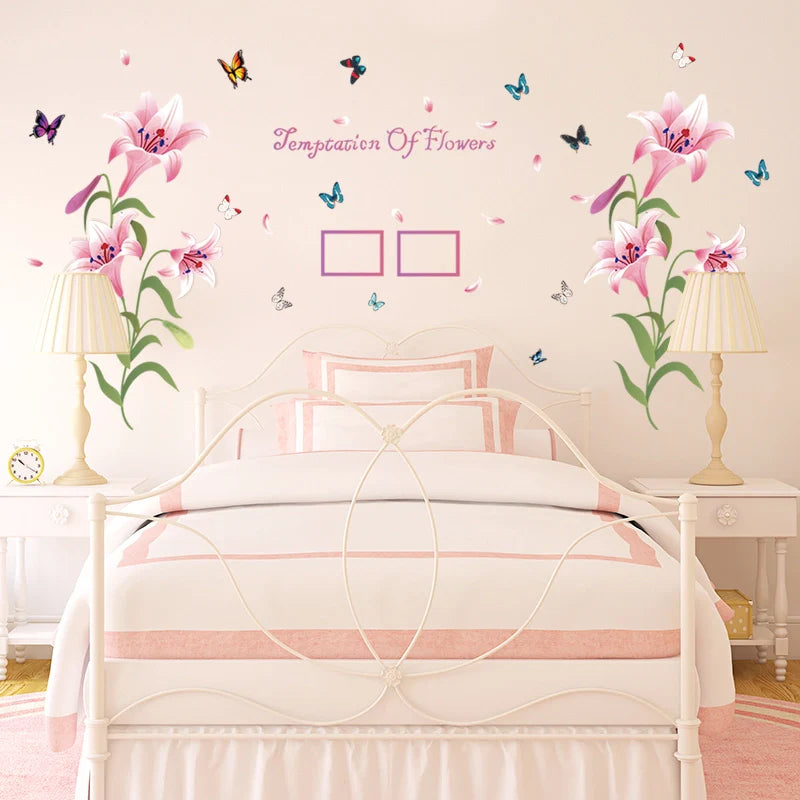 Sk9070b Pink Lily Picture Frame Wall Sticker