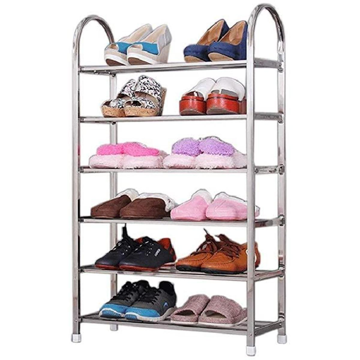6 Layers Stainless Steel Shoe Rack - Adjustable shoe organizer for living room, bedroom, porch, hallway, shoe storage, fashion