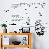 Black Beach Sea Sailboat Lighthouse Birds Wall Sticker Vinyl DIY Mural Art for Living Room Decor