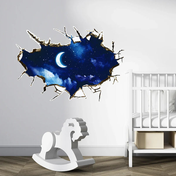 Night Moon Sky Ceiling Wall Stickers 3D Brick Wall for Kids Baby Room Peel & Stick Art Mural Home Decor Restaurant