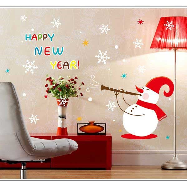 ABQ9801 TipTop Wallstickers ABQ9801 Bling Christmas Style Christmas Snowman Pattern Removable PVC Decals Room