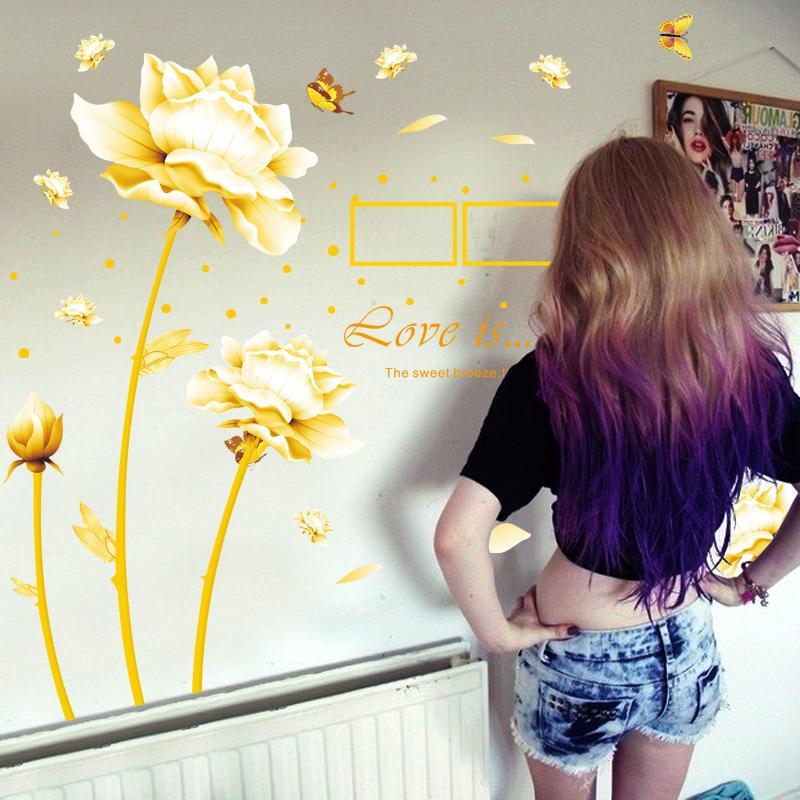 XL8028 Blossoming golden flowers wall stickers living room sofa tv background wall stickers bedroom cozy living room book room office layout stickers