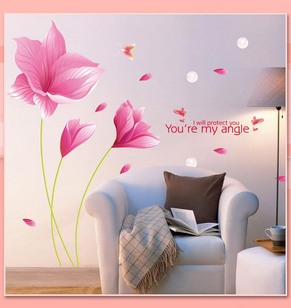 xl8133 Pink orchid flower wall stickers living room sofa tv background wall stickers romantic bedroom bedside marriage room klimts