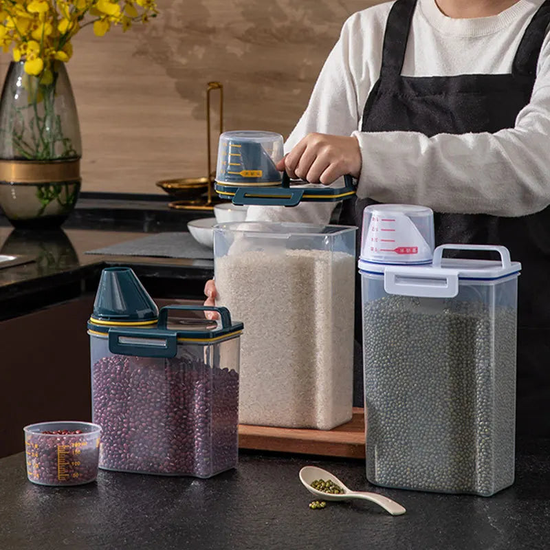 Container, 2kg Storage Container, Rice Storage Container, Dog Food, Cereal Containers, Storage Containers,  with Measuring Cup for Dry Food, Cereal and Flour