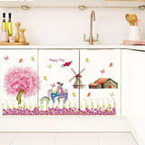 SK9008 Warm Romantic DIY Removable Wallpaper Colorful Flowers Skirting Line Wall Stickers Wall Decal Home Decor