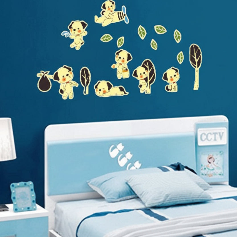 Luminous Baby Dog Wall Decals Cute Puppy Fluorescent Stickers for Home Decoration Kids Cartoon Wallpaper Glow in the Dark Room