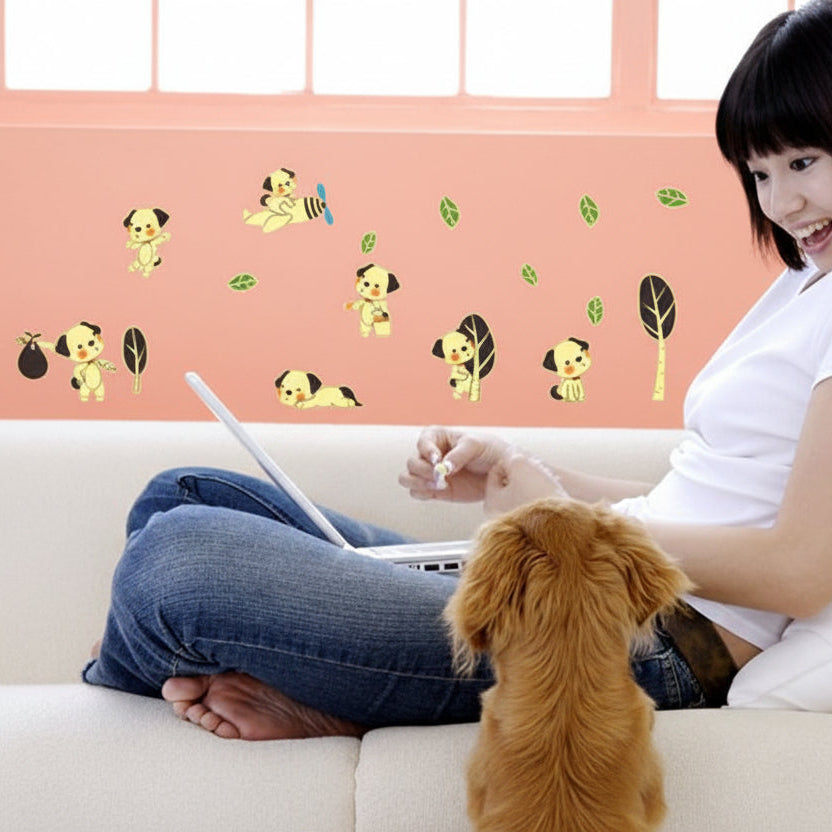 Luminous Baby Dog Wall Decals Cute Puppy Fluorescent Stickers for Home Decoration Kids Cartoon Wallpaper Glow in the Dark Room