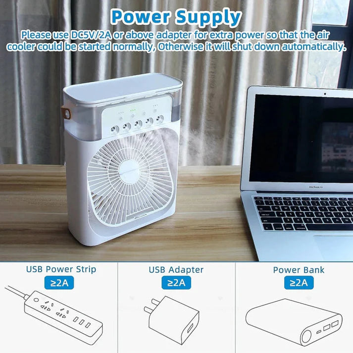 10 inche Portable Air Conditioner Fan: USB Electric Fan with LED Night Light, Fine Mist Water, and Humidifier Function | Led Night Light Water Mist (Random Color)