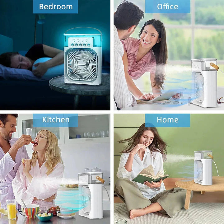 Portable Air Conditioner Fan USB Electric Fan with LED Night Light, Fine Mist Water, and Humidifier Function | Led Night Light Water Mist - Random Color 10 inch