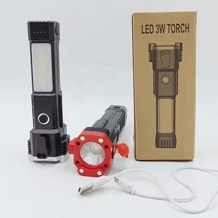 High-power Led Torch Light Rechargeable Flashlight And Multifunctional Tactical Hammer &amp; Power Bank To Charge the Phone With Box (random Color)