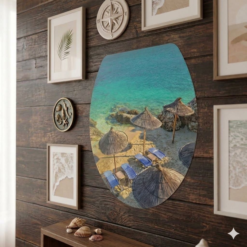 Beach Paradise Wall Sticker – Tropical Ocean View Decal jm917 size 33x37cm