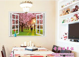 Wall Sticker ay9234e romantic sunset landscape cherry tree 3d fake window stickers wall decor wall stickers for kids rooms