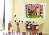 Wall Sticker ay9234e romantic sunset landscape cherry tree 3d fake window stickers wall decor wall stickers for kids rooms