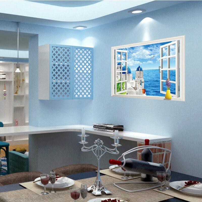 New AY9234C Aegean Sea fake wall sticker pvc windows landscape green removable wall stickers