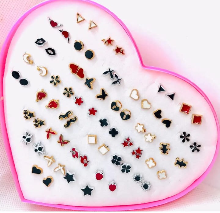 36 Pairs Of Random Beautiful studs  Silicon Back  With Back Stopper