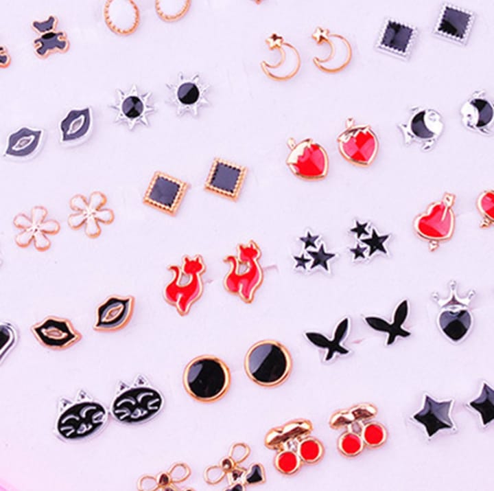 36 Pairs Of Random Beautiful studs  Silicon Back  With Back Stopper