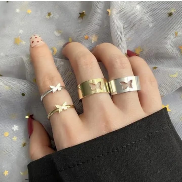 2pc Butterfly Couple Ring - Black