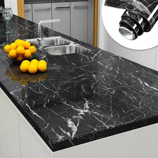 Deal (pack of 2 )Self Adhesive Sheet for Kitchen / Waterproof Anti Oil &amp; Heat Resistant Wallpaper Sheet (Black and white)Size 45×200