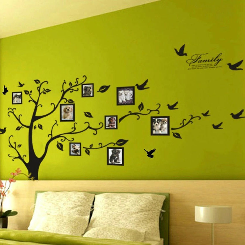 Large 200x250Cm / 79x99in Black 3D DIY Photo Tree PVC Wall Decals Adhesive Family Wall Stickers Mural Art Home Decor