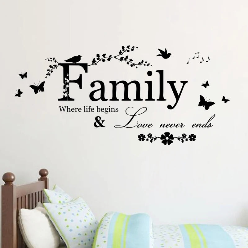 Family Love Never Ends Quote Vinyl Wall Sticker Wall Decals Lettering Art Words Stickers Home Decor Wedding 20cm x 57cm