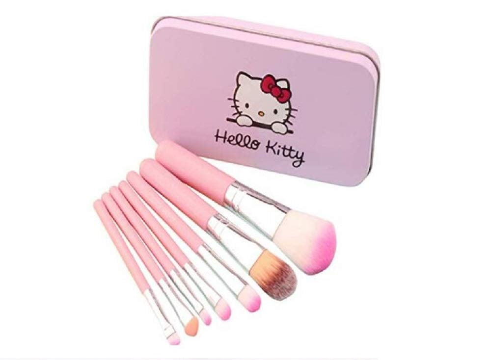 hello Kitty Set of 7 Pieces Complete Makeup Mini Brush Kit with a Storage  Box