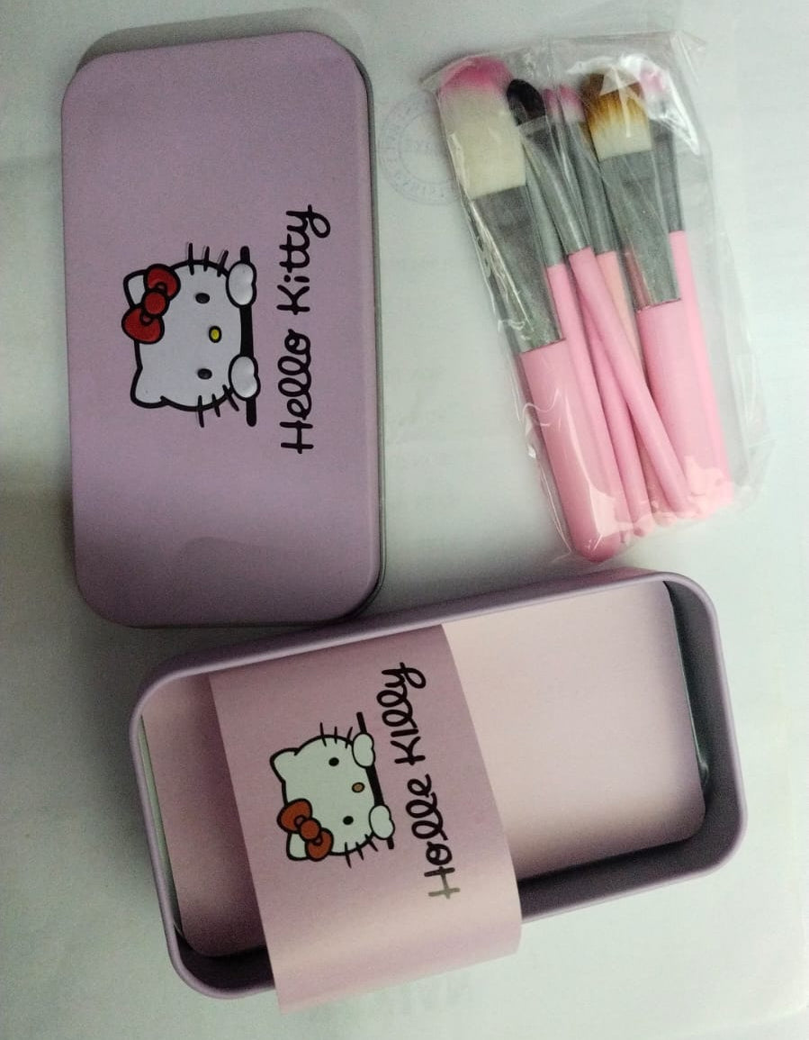 hello Kitty Set of 7 Pieces Complete Makeup Mini Brush Kit with a Storage  Box