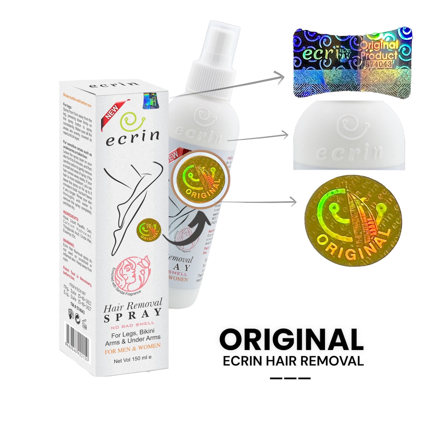 150ml Ecrin Hair Remover Spray - | Best Quality Hair Removal Spray | Body Hair Removal Spray ( With Box )