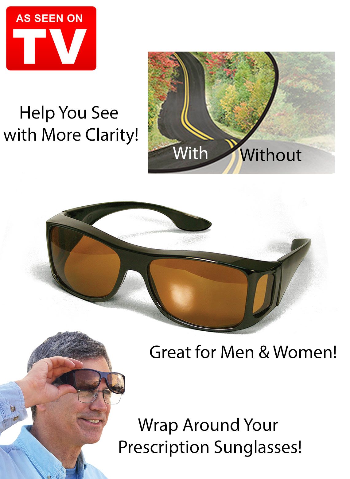 1 Pieces HD Day &amp; Night Vision Wrap Around Glasses | NIGHT VISION GLASSES FOR MEN | Car Anti-Glare Goggles Sunglasses Man Motorcycle Driving Glasses