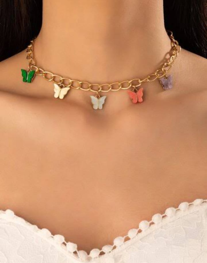Elegant Multi Color Butterfly Chain Material Alloy /Beautiful Chain Necklace with Butterfly charms (Random Colors)