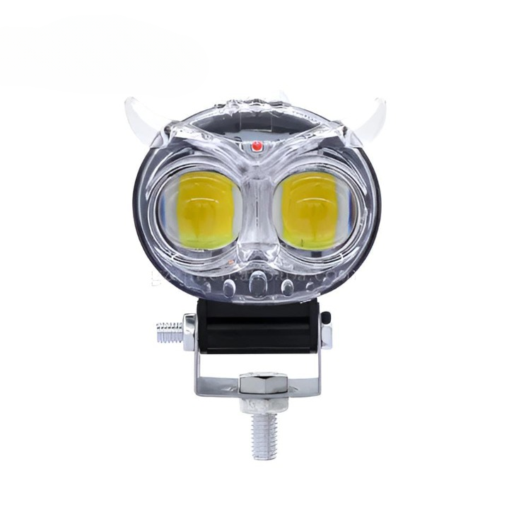 PACK OF 2 Owl Shape Crystal Multi Color Drl Led Fog Light For Bikes Universal Fitment For Bikes  Metal Back Body - red