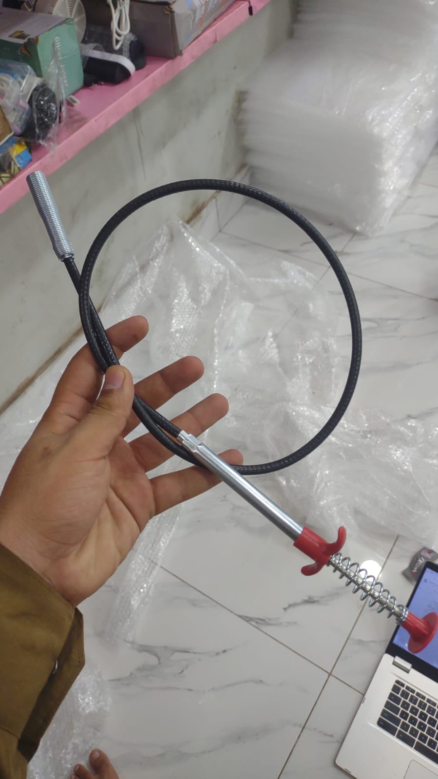 Stainless Steel Hair Catching Drain Cleaning Wire Spring [90cm]  Sink Cleaning Stick
